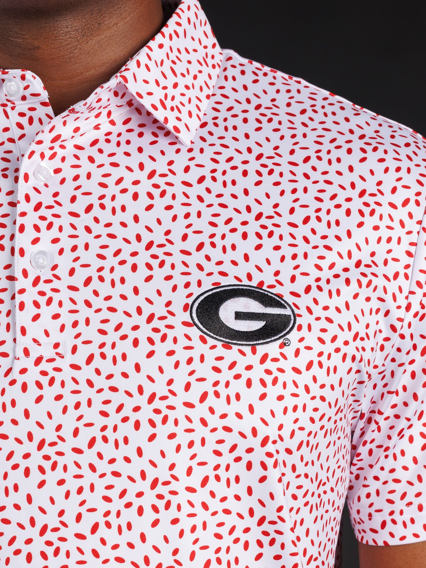 Red And White Splatter With Oval G Polo