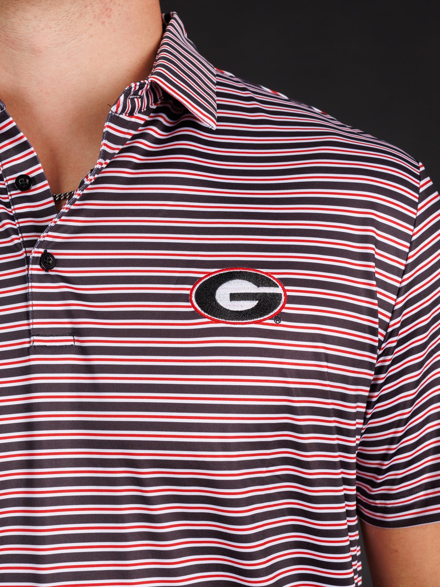 Black Red And White Striped With Oval G Polo