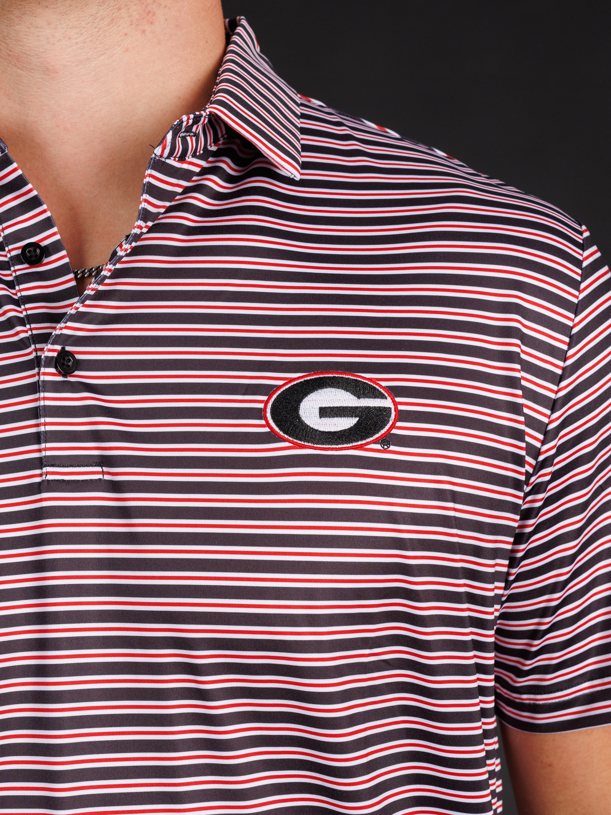 Black Red And White Striped With Oval G Polo