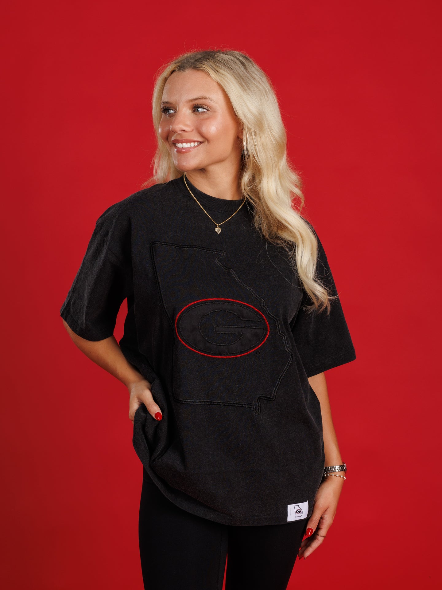 Black Reverse Embroidered State Tee