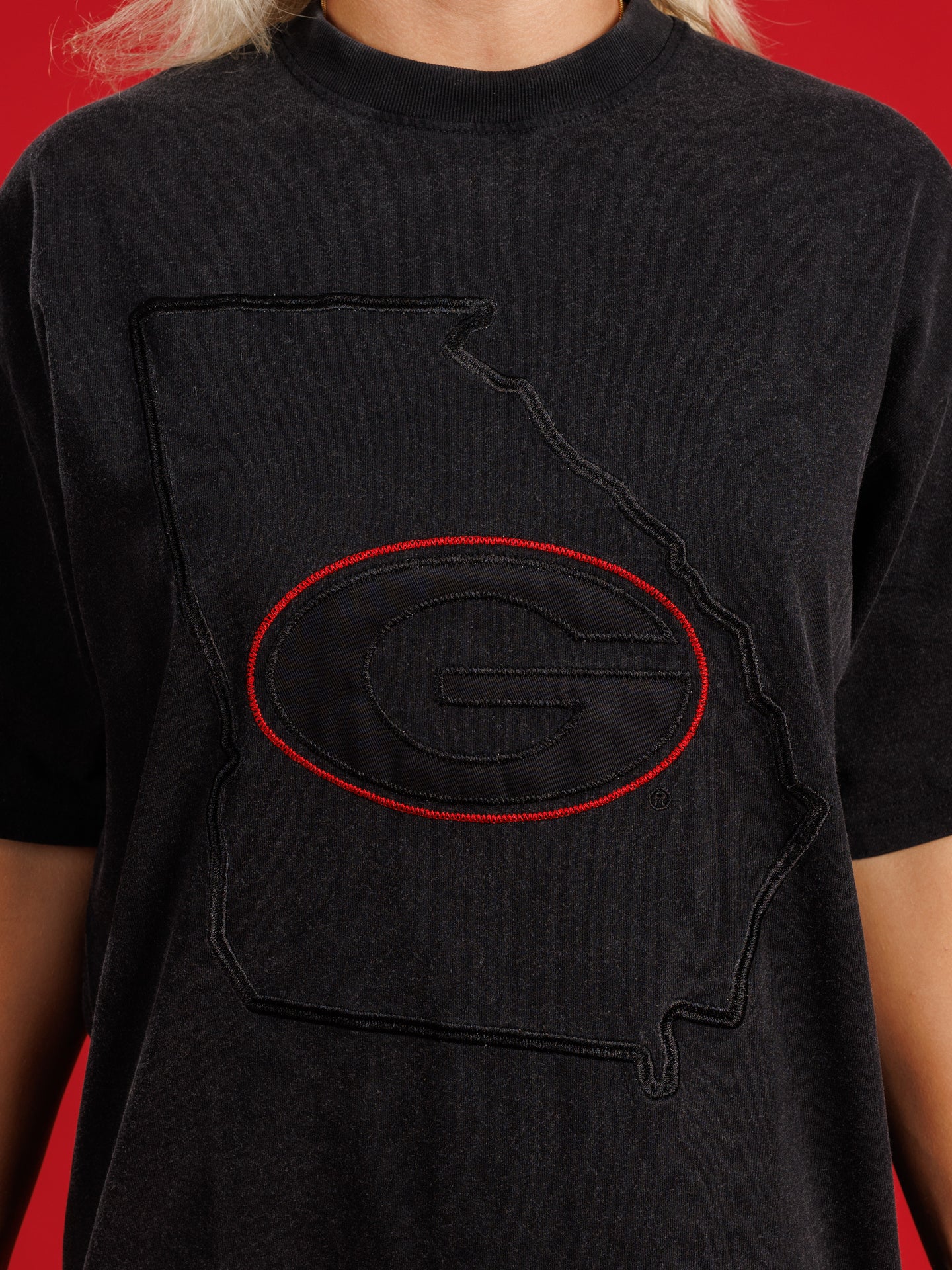 Black Reverse Embroidered State Tee