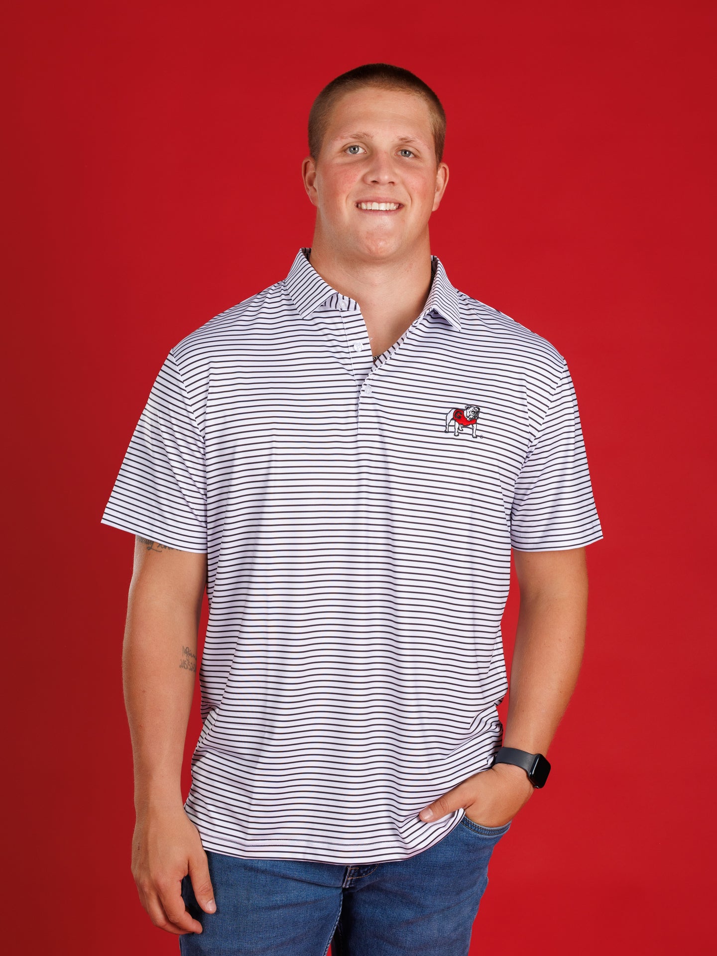 Black And White Striped With Standing Dog Polo