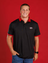 Solid Black With Red Collar And Oval G Polo