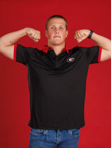 Solid Black With Red Collar And Oval G Polo