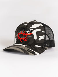 Black & White Camo Fish Antler Mesh Hat