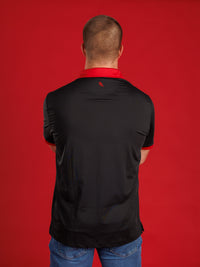 Solid Black With Red Collar And Oval G Polo