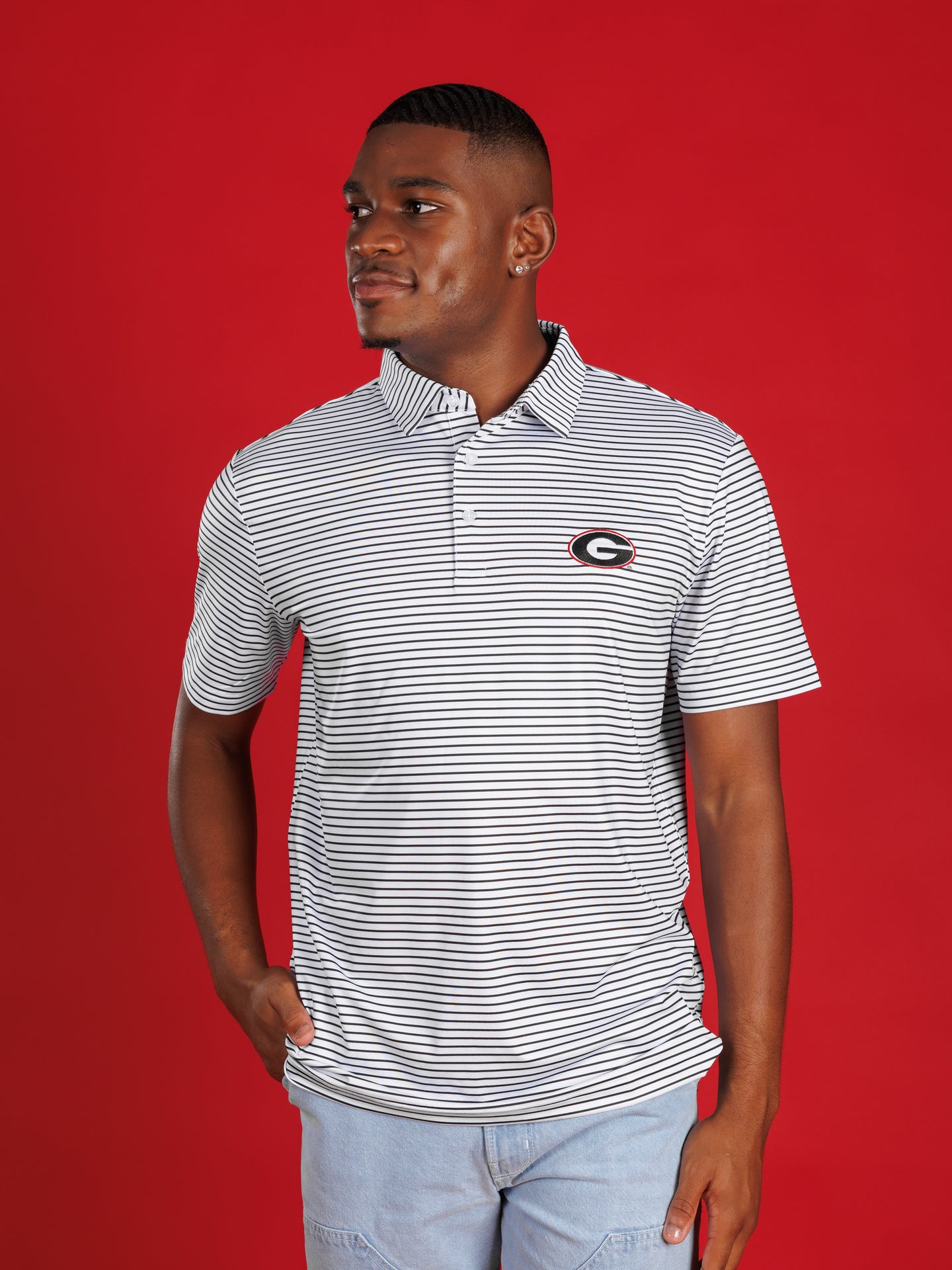 Black And White Striped With Oval G Polo