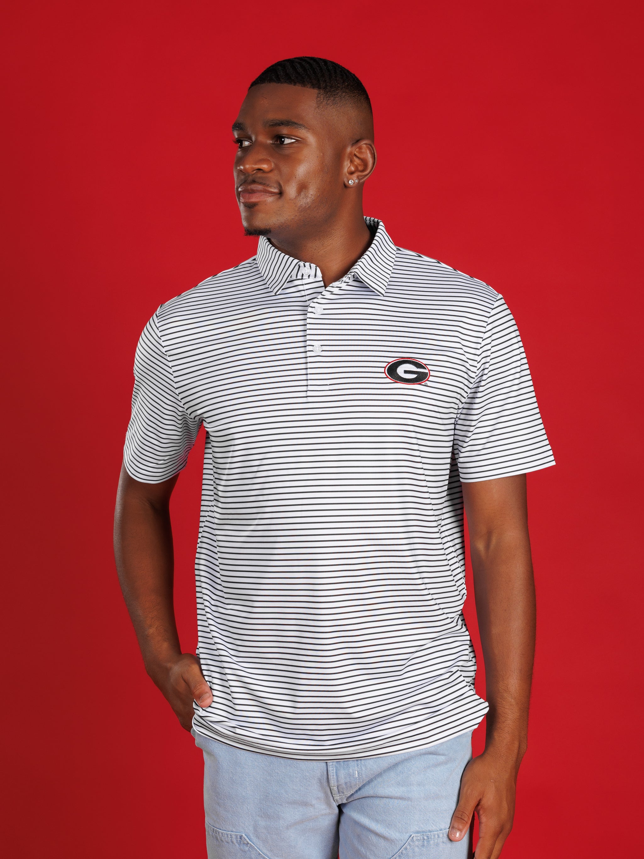 Black And White Striped With Oval G Polo