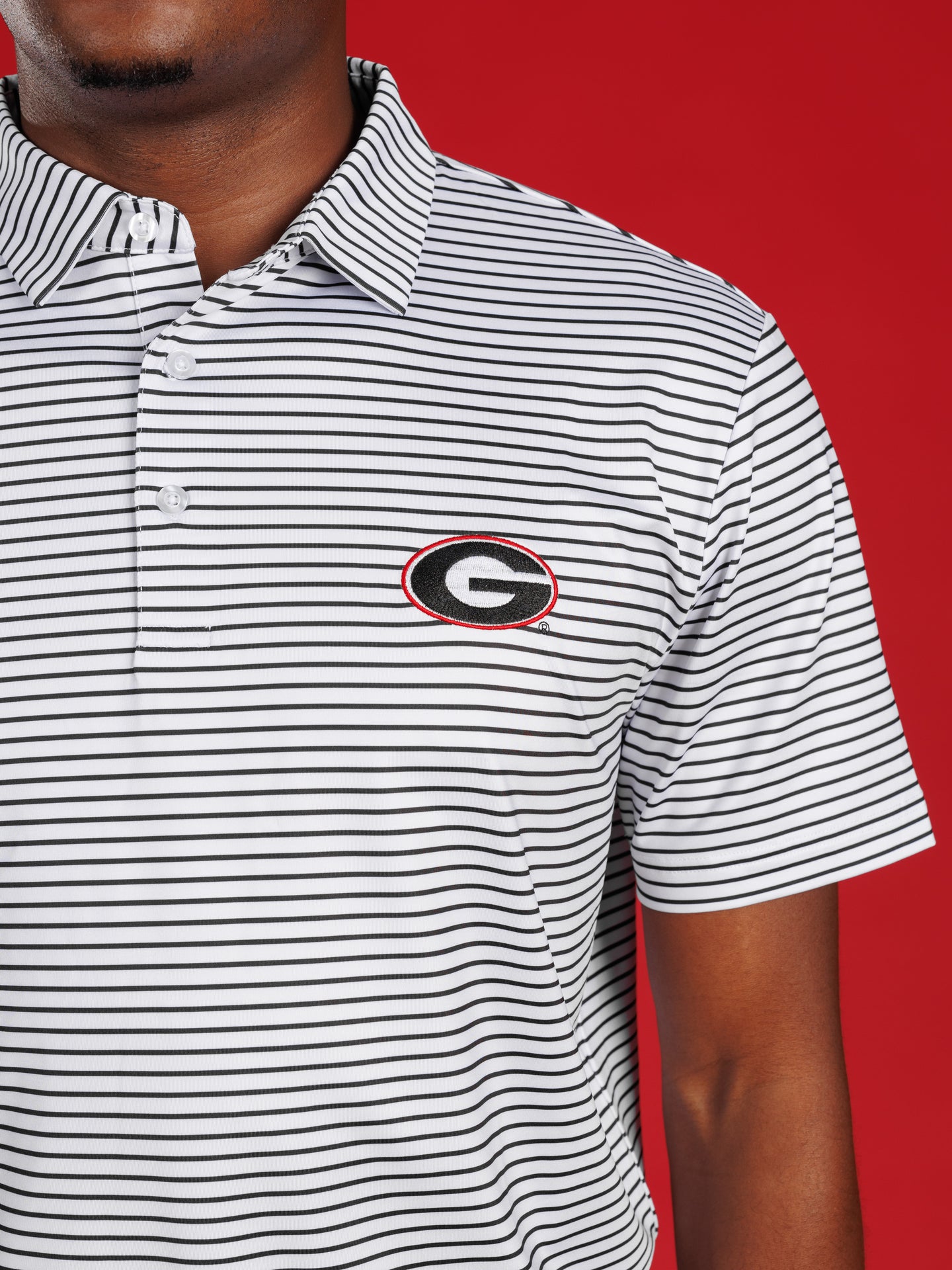 Black And White Striped With Oval G Polo