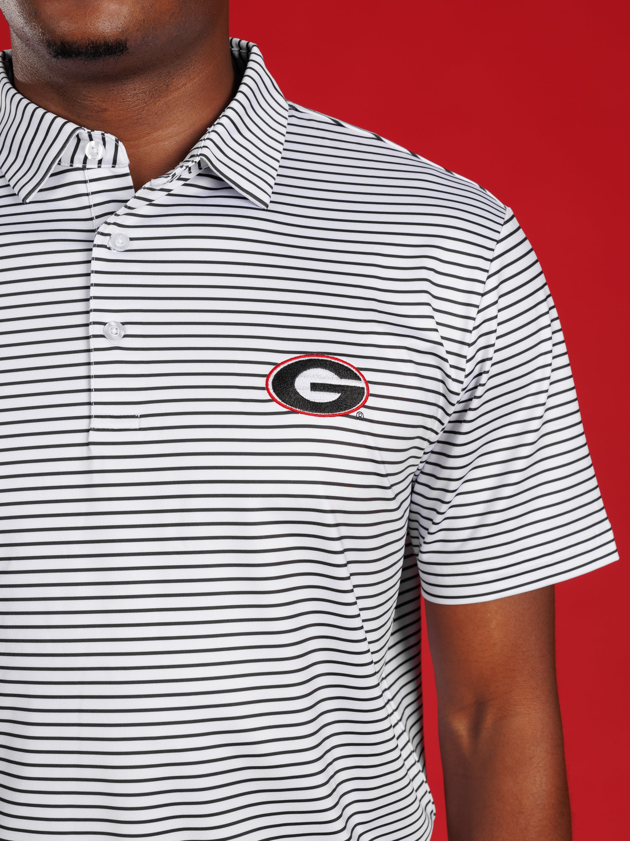 Black And White Striped With Oval G Polo