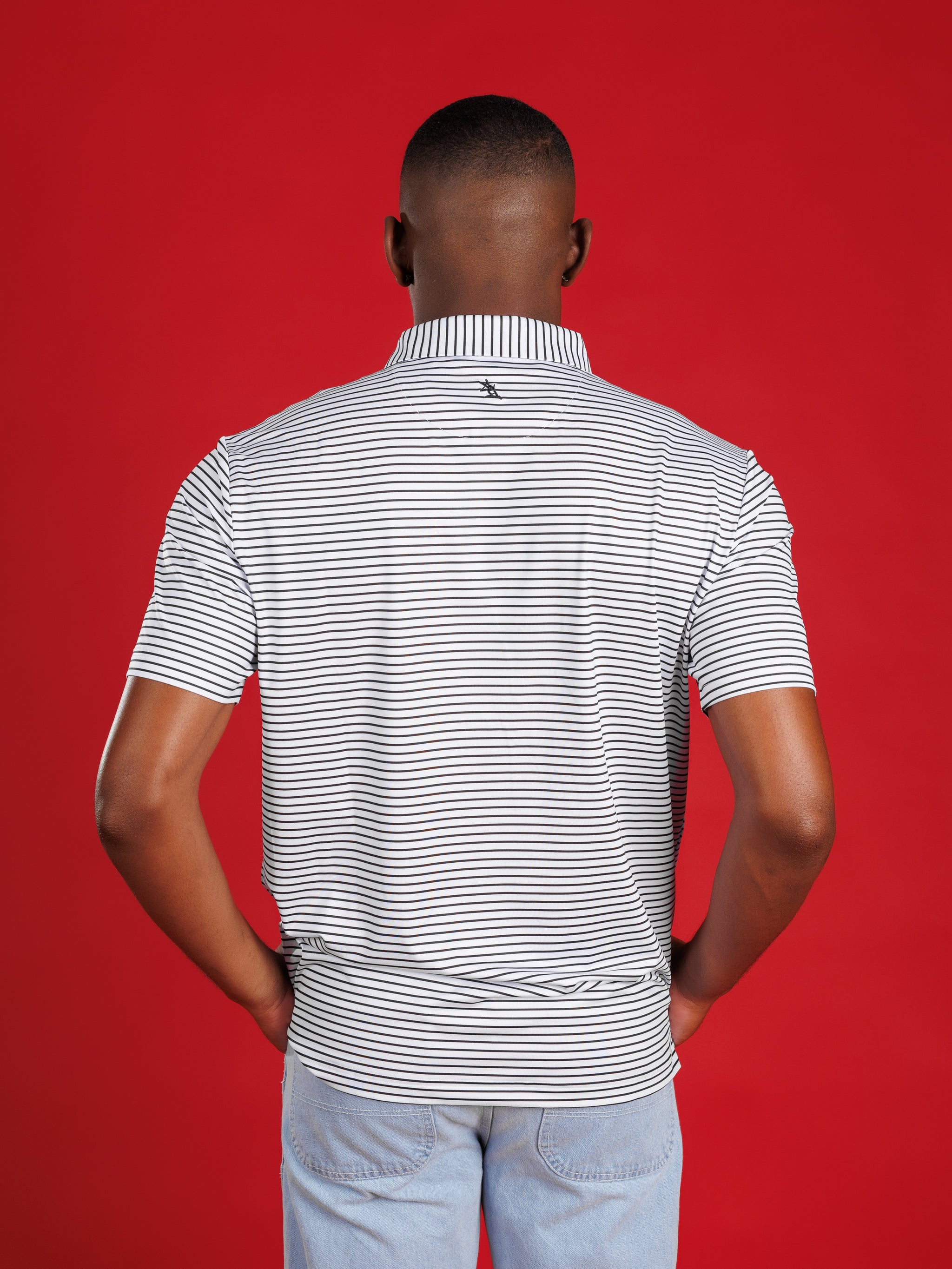 Black And White Striped With Oval G Polo