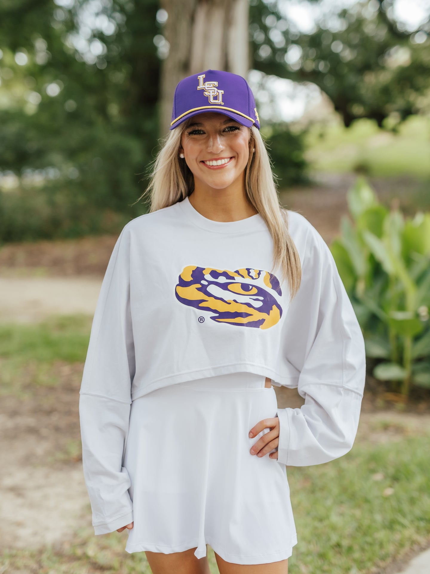 Silk Gray LSU Long Sleeve Active Crop Top