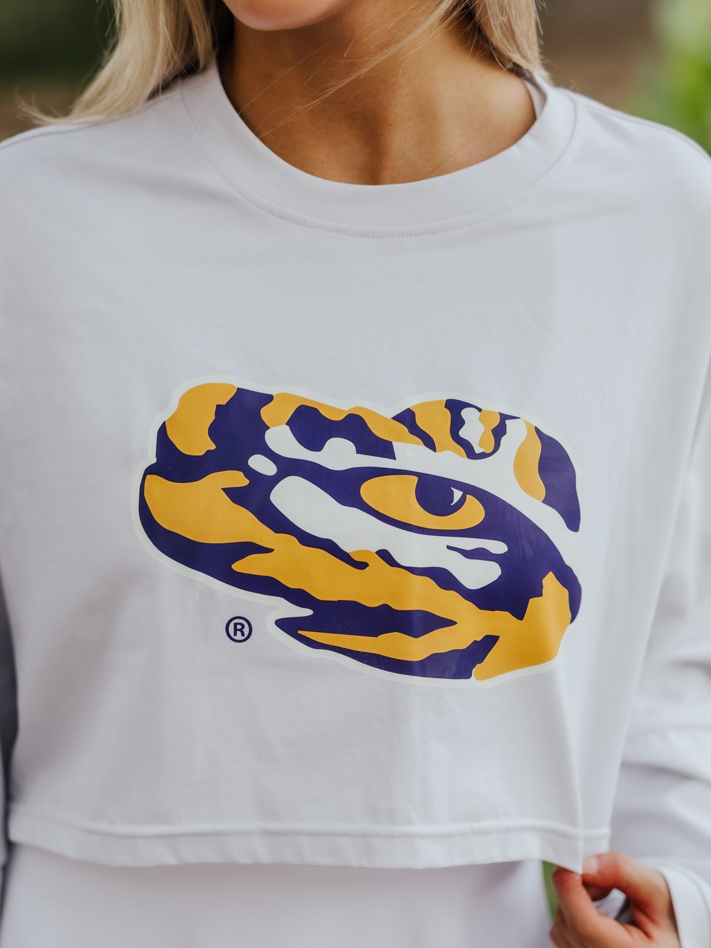 Silk Gray LSU Long Sleeve Active Crop Top