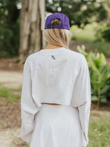 Silk Gray LSU Long Sleeve Active Crop Top
