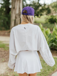 Silk Gray LSU Long Sleeve Active Crop Top