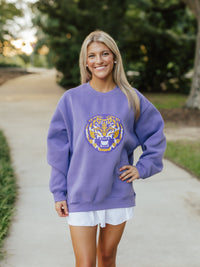 Purple Heavy Cotton Retro Mike Head Crewneck