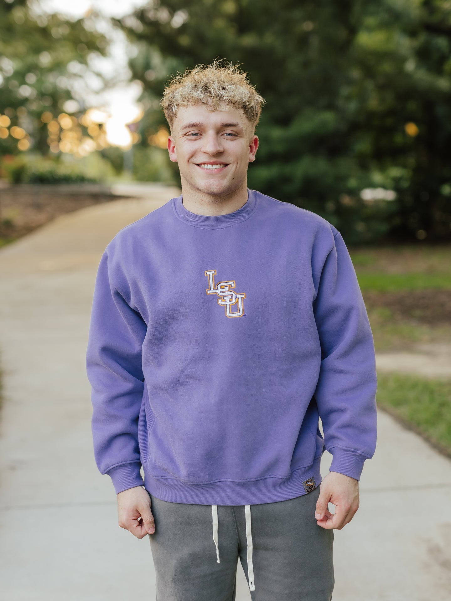 Purple Heavy Cotton LSU Block Crewneck