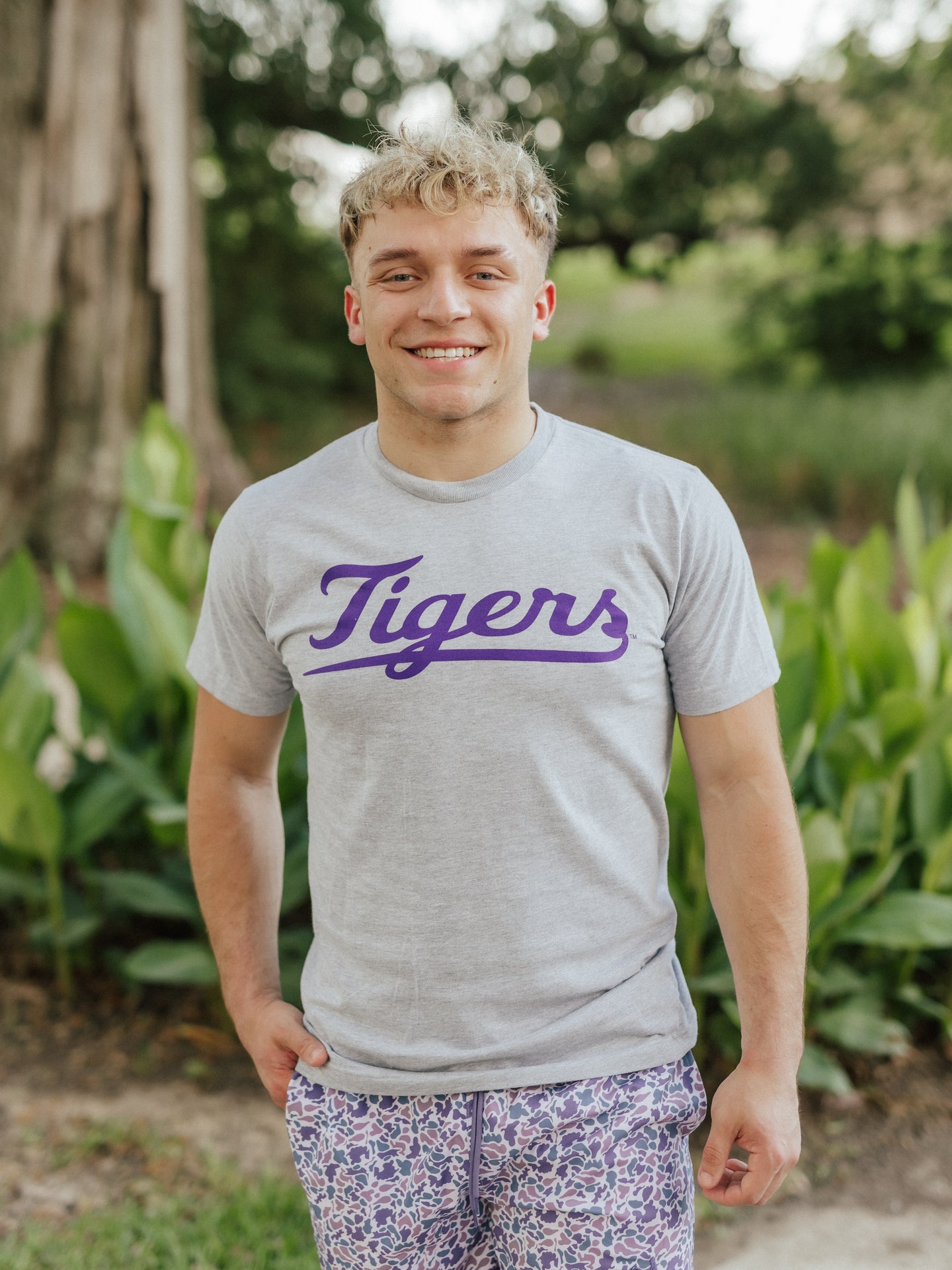 Grey Retro 'Tigers' Script Tee