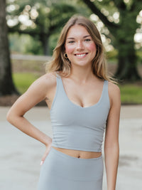 AG V-Neck Padded Active Top | Light Gray image 2