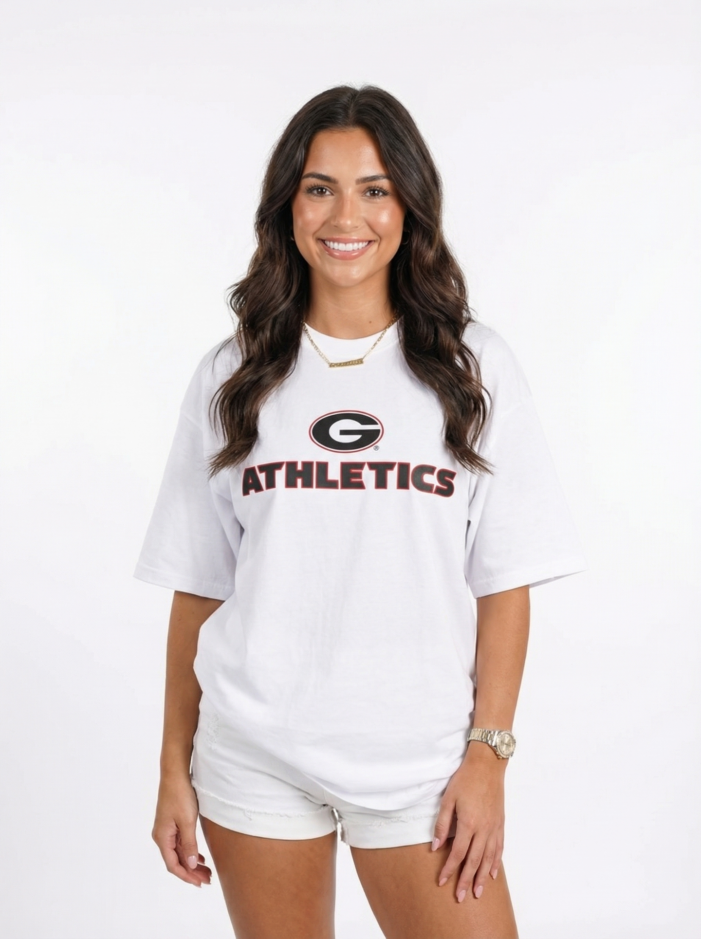 UGA Bulldogs women's Athletics Heavyweight Tee by Arena Graffiti, front view showing team logo and athletic fit